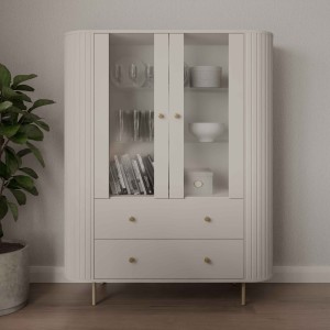 Vitrine fürs Wohnzimmer mit zwei Glastüren Flana 122 2F2S Beige