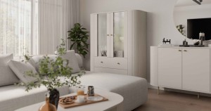 Vitrine fürs Wohnzimmer mit zwei Glastüren Flana 122 2F2S Beige