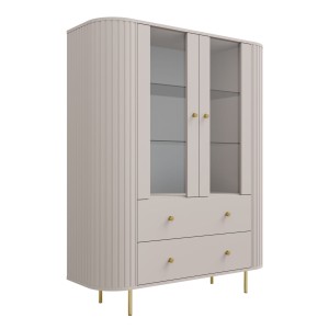 Vitrine fürs Wohnzimmer mit zwei Glastüren Flana 122 2F2S Beige