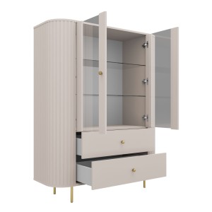 Vitrine fürs Wohnzimmer mit zwei Glastüren Flana 122 2F2S Beige
