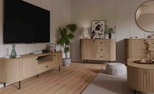 Kommode fürs Wohnzimmer mit drei Schubladen Flana 813 1F3S Eiche Cremona