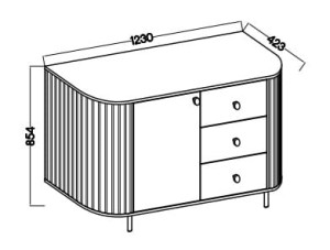 Kommode fürs Wohnzimmer mit drei Schubladen Flana 813 1F3S Eiche Cremona