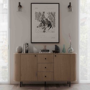 Kommode fürs Wohnzimmer mit drei Schubladen Flana 823 2F3S Eiche Cremona