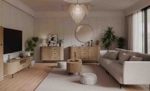 Kommode fürs Wohnzimmer mit drei Schubladen Flana 823 2F3S Eiche Cremona