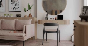 Hängender Schminktisch mit Schubladen fürs Schlafzimmer Flana 202 2S Eiche Cremona