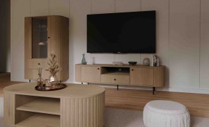 TV-Schrank mit zwei Türen und Schublade fürs Wohnzimmer Flana 321 2F1S Eiche Cremona
