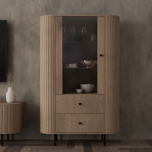 Vitrine fürs Wohnzimmer mit Glastür Flana 112 1F2S Eiche Cremona