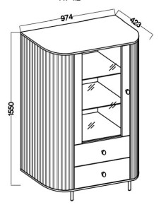 Vitrine fürs Wohnzimmer mit Glastür Flana 112 1F2S Eiche Cremona