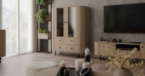 Vitrine fürs Wohnzimmer mit zwei Glastüren Flana 122 2F2S Eiche Cremona