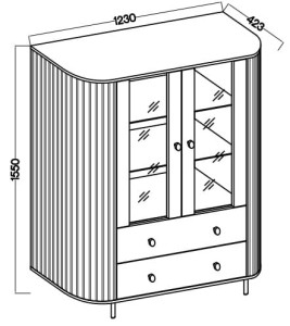 Vitrine fürs Wohnzimmer mit zwei Glastüren Flana 122 2F2S Eiche Cremona