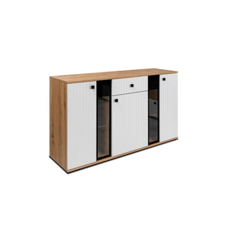 Dreitürige Kommode mit Lamellen für das Wohnzimmer Salsa Lamele WH/AR20 Weiß/Eiche Artisan