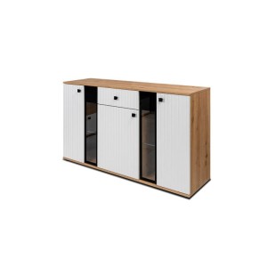 Dreitürige Kommode mit Lamellen für das Wohnzimmer Salsa Lamele WH/AR20 Weiß/Eiche Artisan