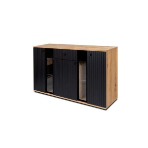 Dreitürige Kommode mit Lamellen für das Wohnzimmer Salsa Lamele BL/AR20 Schwarz/Eiche Artisan