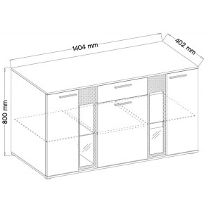 Dreitürige Kommode mit Lamellen für das Wohnzimmer Salsa Lamele BL/AR20 Schwarz/Eiche Artisan