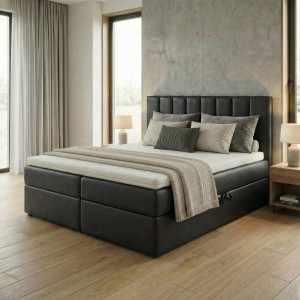 Kontinentales Bett 140x200 SONNO BELLO mit 2 Bettkästen schwarz Kunstleder