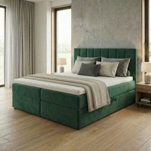 Kontinentales Bett 140x200 SONNO BELLO mit 2 Bettkästen flaschengrün