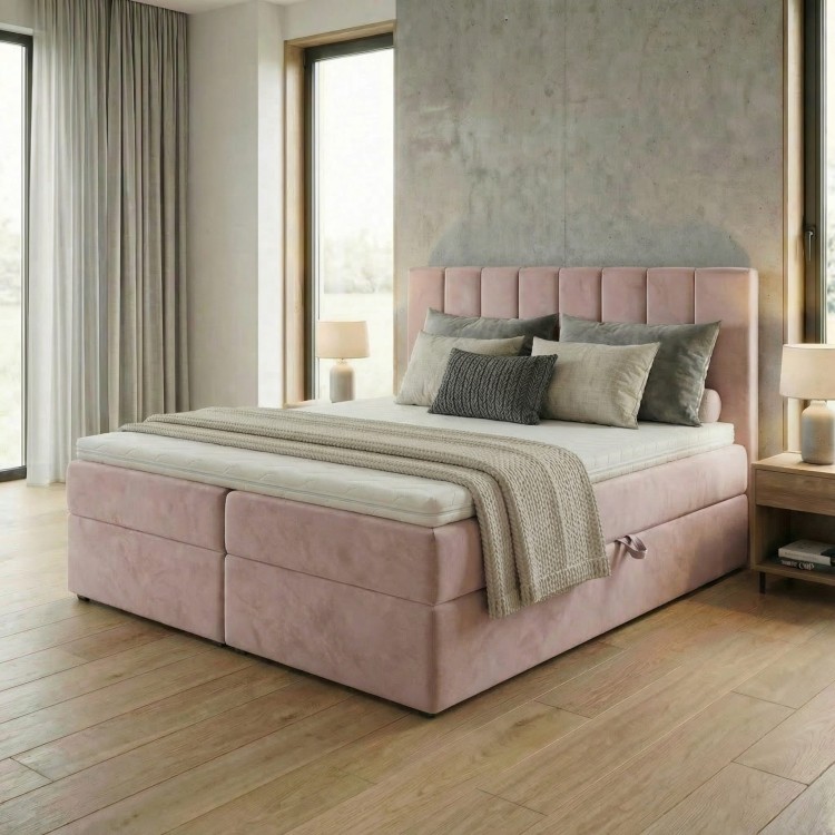 Kontinentales Bett 160x200 SONNO BELLO mit 2 Bettkästen rosa
