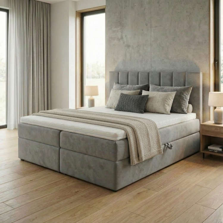 Kontinentales Bett 160x200 SONNO BELLO mit 2 Bettkästen grau