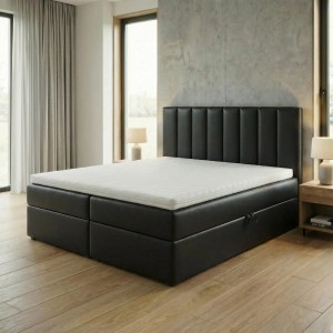 Kontinentales Bett 180x200 SONNO BELLO mit 2 Bettkästen schwarz Kunstleder