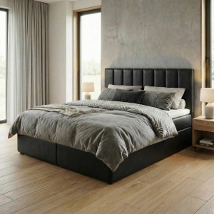 Kontinentales Bett 180x200 SONNO BELLO mit 2 Bettkästen schwarz Kunstleder