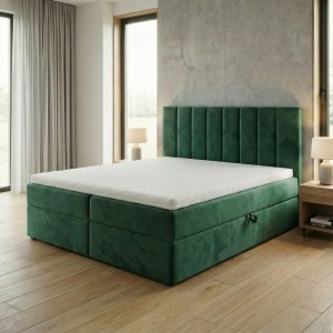 Kontinentales Bett 180x200 SONNO BELLO mit 2 Bettkästen flaschengrün