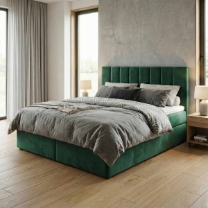 Kontinentales Bett 180x200 SONNO BELLO mit 2 Bettkästen flaschengrün