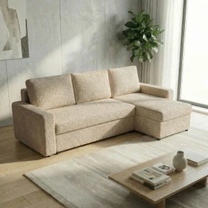 Ecksofa mit Schlaffunktion für das Wohnzimmer NIRVANA Bouclé Teddy Beige
