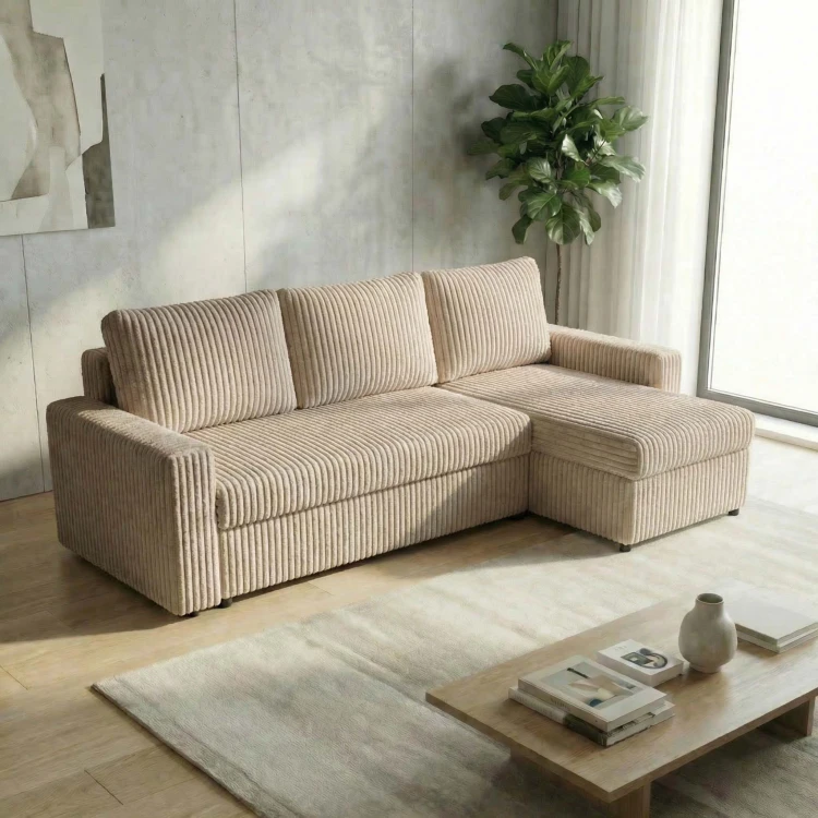 Ecksofa mit Schlaffunktion für das Wohnzimmer NIRVANA Breitcord Beige