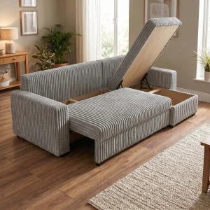 Ecksofa mit Schlaffunktion für das Wohnzimmer NIRVANA Breitcord Creme