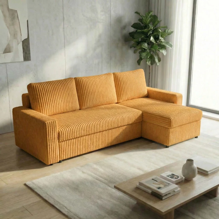 Ecksofa mit Schlaffunktion für das Wohnzimmer NIRVANA Breitcord Gold
