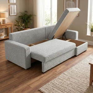 Ecksofa mit Schlaffunktion für das Wohnzimmer NIRVANA PLUS Bouclé Teddy Beige