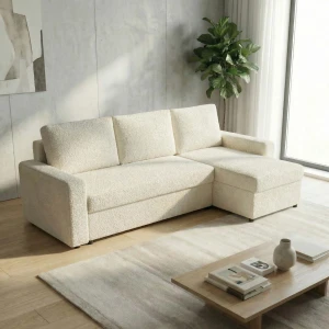 Ecksofa mit Schlaffunktion für das Wohnzimmer NIRVANA PLUS Bouclé Teddy Creme