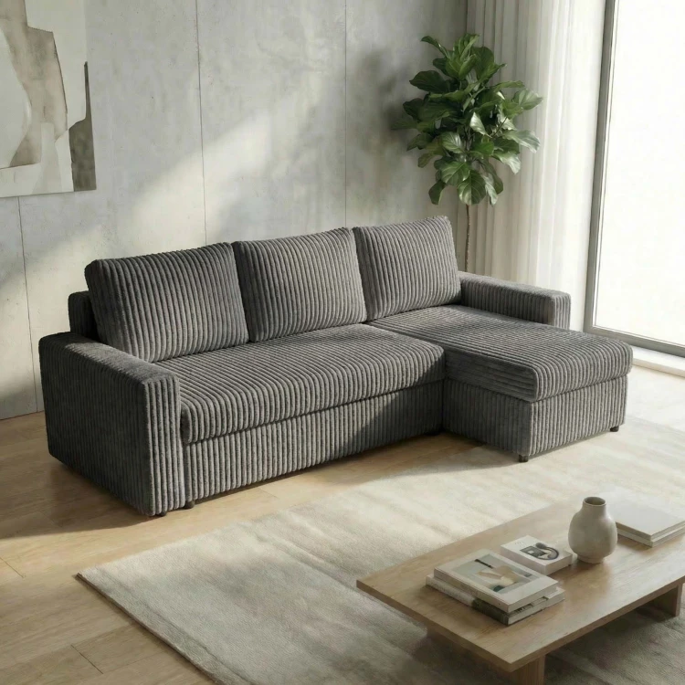 Ecksofa mit Schlaffunktion für das Wohnzimmer NIRVANA PLUS Breitcord Graphit