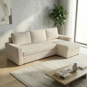 Ecksofa mit Schlaffunktion für das Wohnzimmer NIRVANA PLUS Breitcord Creme