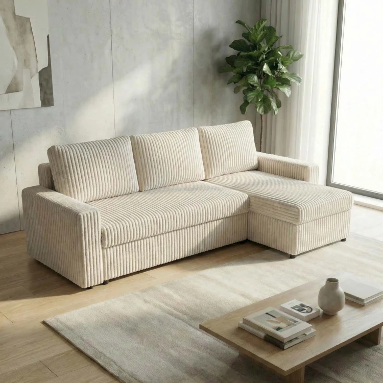 Ecksofa mit Schlaffunktion für das Wohnzimmer NIRVANA PLUS Breitcord Creme