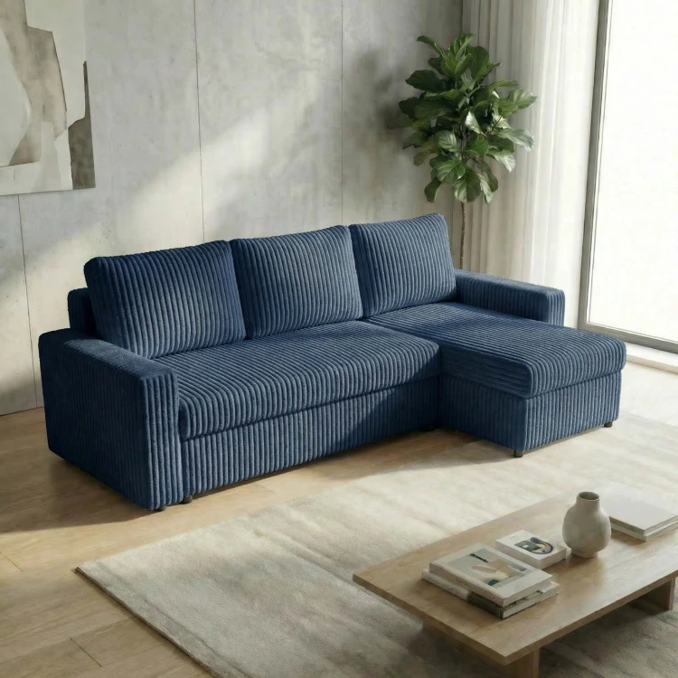 Ecksofa mit Schlaffunktion für das Wohnzimmer NIRVANA PLUS Breitcord Blau