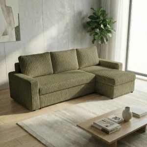 Ecksofa mit Schlaffunktion für das Wohnzimmer NIRVANA PLUS Breitcord Grün