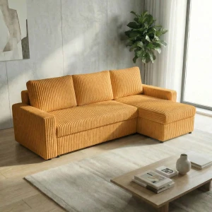 Ecksofa mit Schlaffunktion für das Wohnzimmer NIRVANA PLUS Breitcord Gold