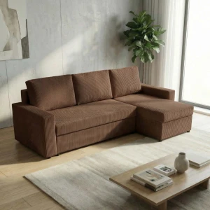 Ecksofa mit Schlaffunktion für das Wohnzimmer NIRVANA PLUS Cord Braun