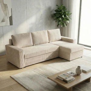 Ecksofa mit Schlaffunktion für das Wohnzimmer NIRVANA PLUS Cord Creme