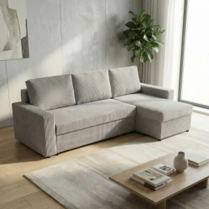 Ecksofa mit Schlaffunktion für das Wohnzimmer NIRVANA PLUS Cord Grau