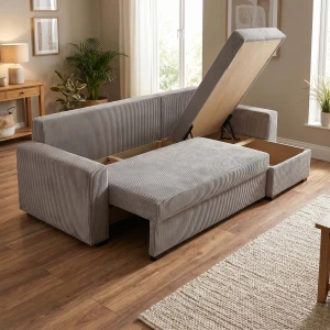 Ecksofa mit Schlaffunktion für das Wohnzimmer NIRVANA PLUS Cord Gold