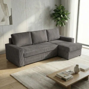 Modernes Ecksofa mit Schlaffunktion für das Wohnzimmer NIRVANA Cord Graphit
