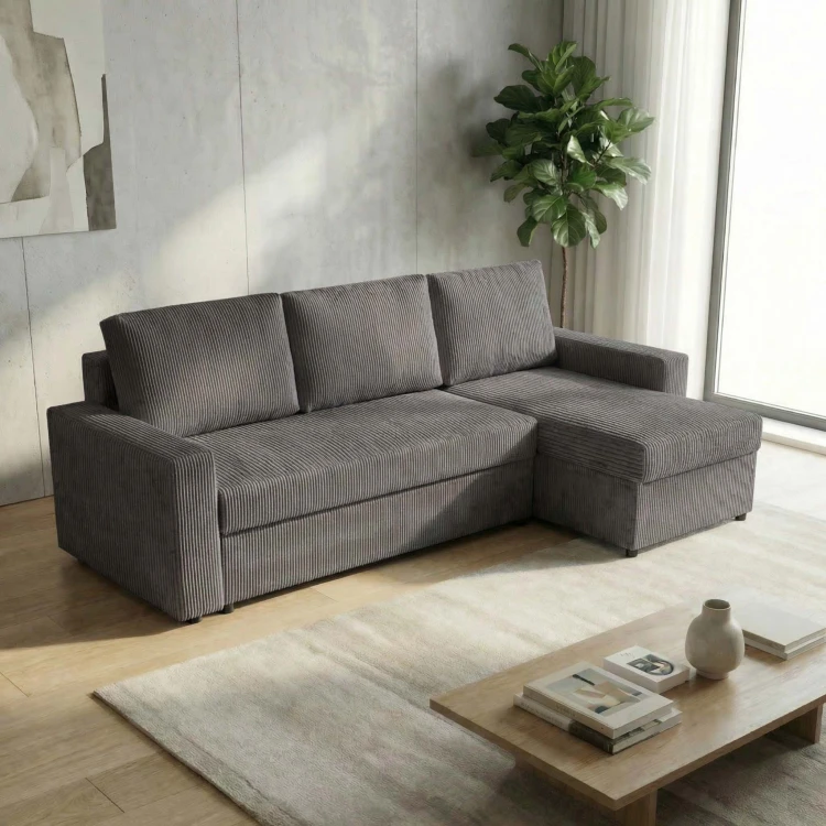 Modernes Ecksofa mit Schlaffunktion für das Wohnzimmer NIRVANA Cord Graphit