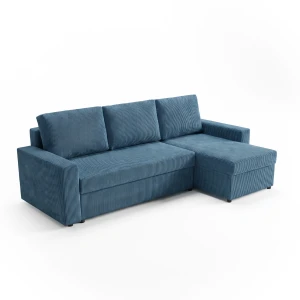 Modernes Ecksofa mit Schlaffunktion für das Wohnzimmer NIRVANA Cord Blau