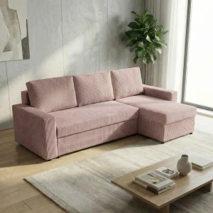 Modernes Ecksofa mit Schlaffunktion für das Wohnzimmer NIRVANA Cord Rosa