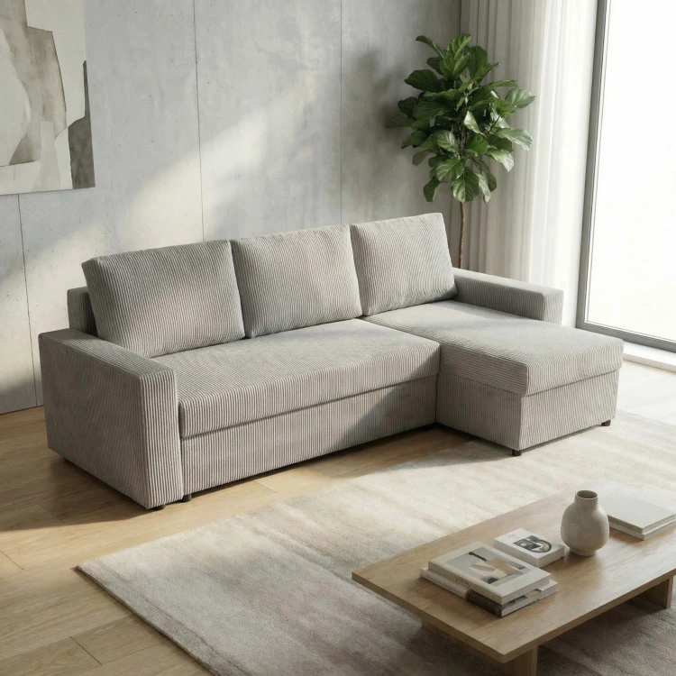 Modernes Ecksofa mit Schlaffunktion für das Wohnzimmer NIRVANA Cord Grau