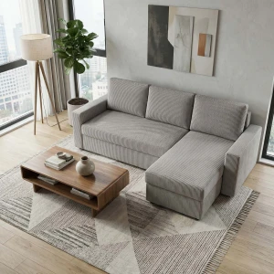 Modernes Ecksofa mit Schlaffunktion für das Wohnzimmer NIRVANA Cord Gold