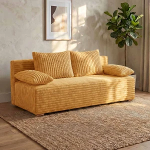 Schlafsofa mit Bettfunktion Lunera Prima 2 Breitcord gelb