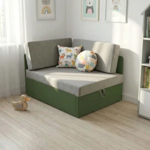 Ecksofa mit Schlaffunktion Kubus Einzelsofa Grün/Grau